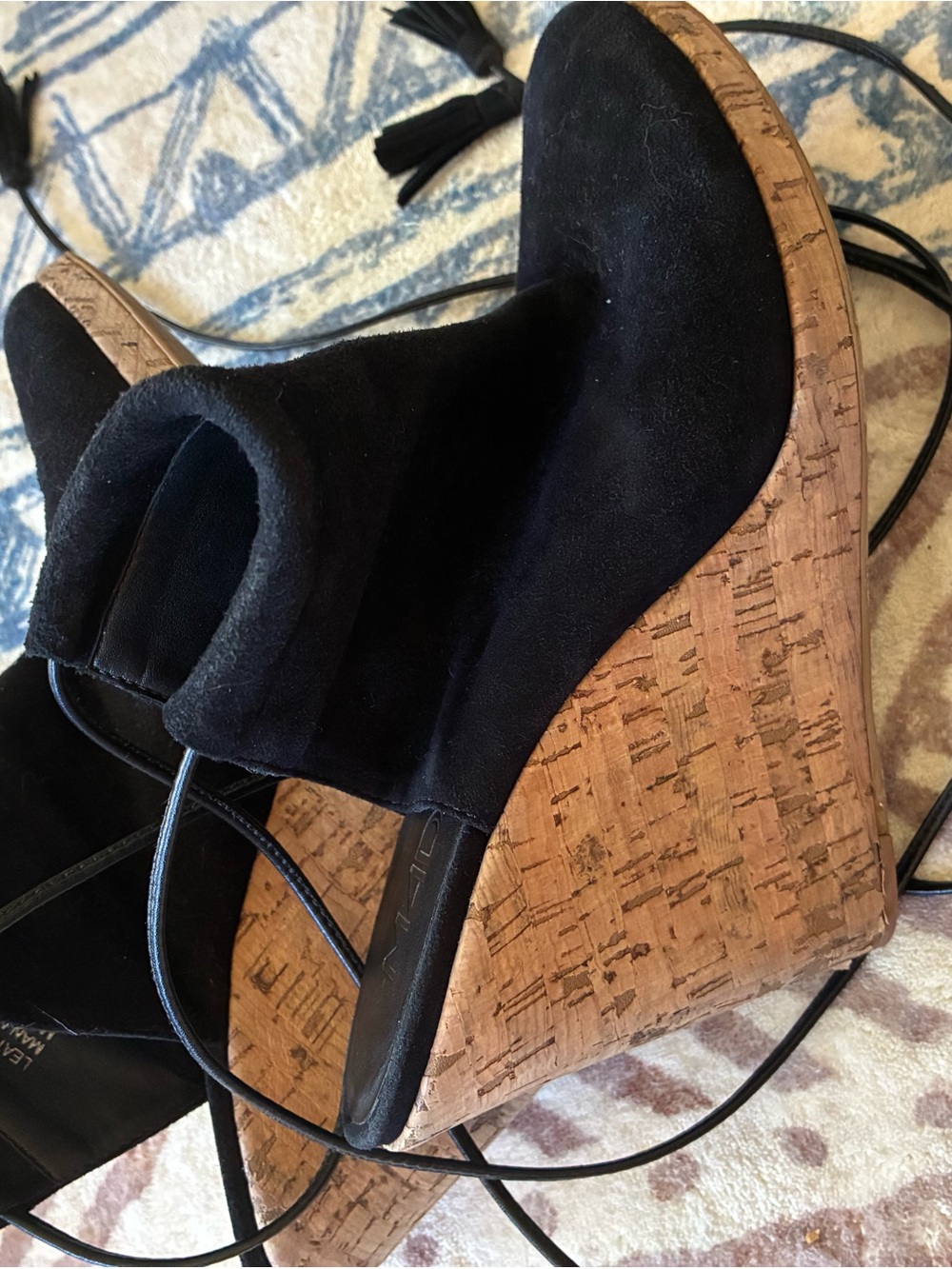 M4DE Black Suede Cork Wedge Mules with Ankle Tie Made in Brazil 8.5 - Picture 6 of 6